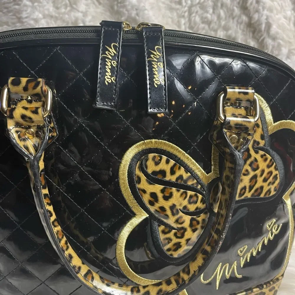 Loungefly Disney Minnie Mouse Dome Satchel synthetic patent black& leopard print